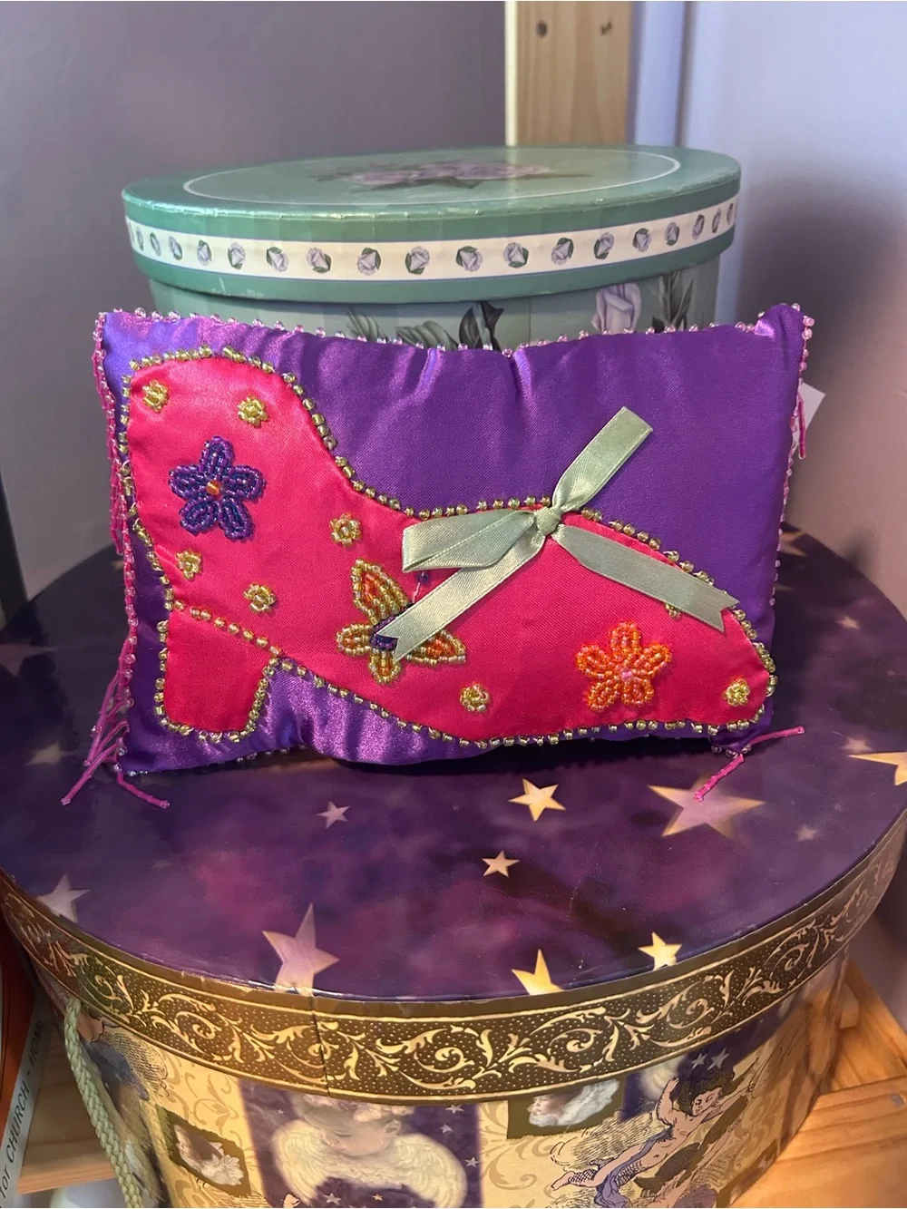 Y2K Satin Decorative Pillow Trio - Pink, Blue & Purple Shoe Design